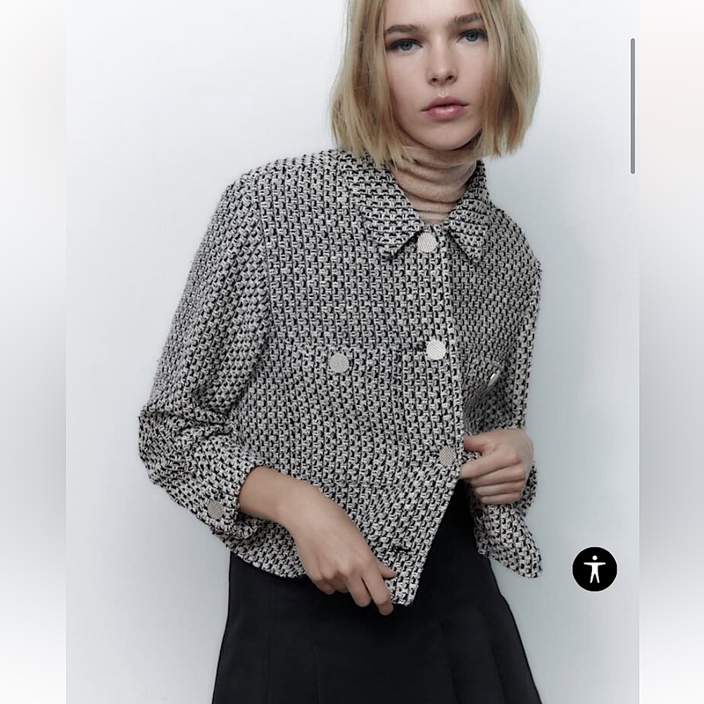 🏁 ZARA Checkered Cropped Blazer/Jacket. Excellent Condition! Size XS